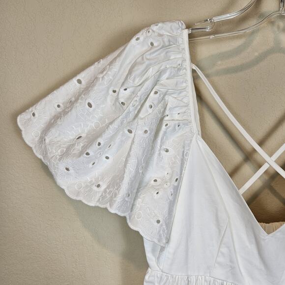 En Saison Barnette Maxi Dress Eyelet Lace Flutter Sundress Cottage Boho White S - Picture 7 of 16